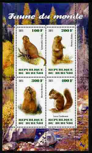 Burundi 2011 Fauna of the World - Mammals (Squirrels & Marmots) perf sheetlet containing 4 values unmounted mint, stamps on animals, stamps on mammals, stamps on squirrels, stamps on rodents