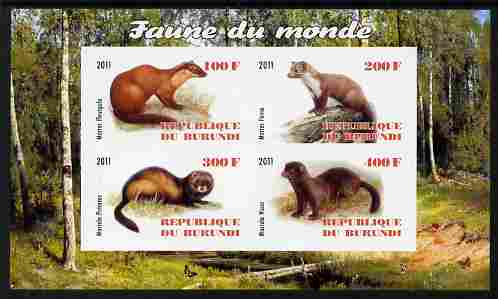 Burundi 2011 Fauna of the World - Mammals (Martens & Polecats) imperf sheetlet containing 4 values unmounted mint, stamps on animals, stamps on mammals, stamps on martens, stamps on polecats