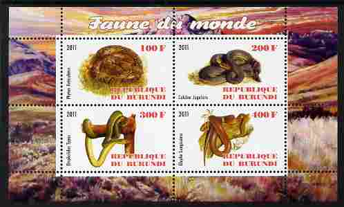 Burundi 2011 Fauna of the World - Reptiles - Snakes #1 perf sheetlet containing 4 values unmounted mint, stamps on animals, stamps on reptiles, stamps on snakes
