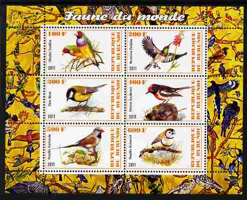 Burundi 2011 Fauna of the World - Birds perf sheetlet containing 6 values unmounted mint, stamps on birds, stamps on 