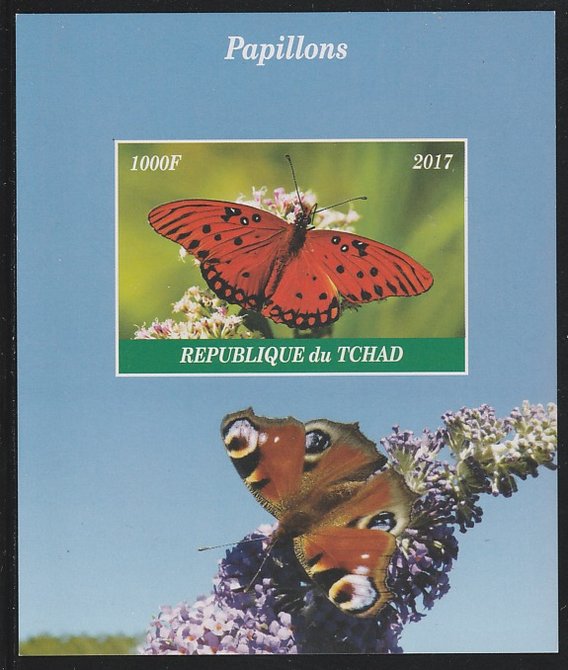Chad 2017 Butterflies imperf s/sheet containing 1 value unmounted mint. Note this item is privately produced and is offered purely on its thematic appeal. . , stamps on butterflies