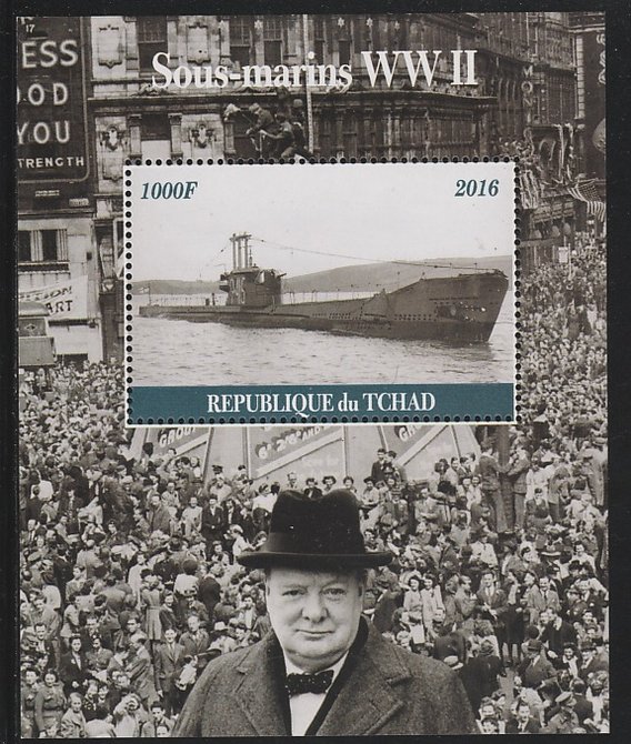 Chad 2016 Submarines of WW2 & Churchill #2 perf s/sheet containing 1 value unmounted mint. Note this item is privately produced and is offered purely on its thematic appeal. . , stamps on ships, stamps on  ww2 , stamps on submarines, stamps on churchill