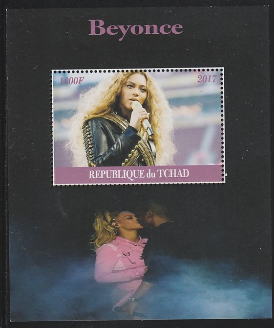 Chad 2017 Beyonce perf s/sheet containing 1 value unmounted mint. Note this item is privately produced and is offered purely on its thematic appeal. . , stamps on beyonce, stamps on , stamps on pops, stamps on music