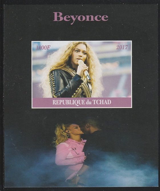 Chad 2017 Beyonce imperf s/sheet containing 1 value unmounted mint. Note this item is privately produced and is offered purely on its thematic appeal. . , stamps on , stamps on  stamps on beyonce, stamps on  stamps on , stamps on  stamps on pops, stamps on  stamps on music