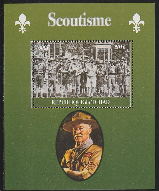 Chad 2016 Scouting perf s/sheet containing 1 value unmounted mint. Note this item is privately produced and is offered purely on its thematic appeal. . , stamps on scouts