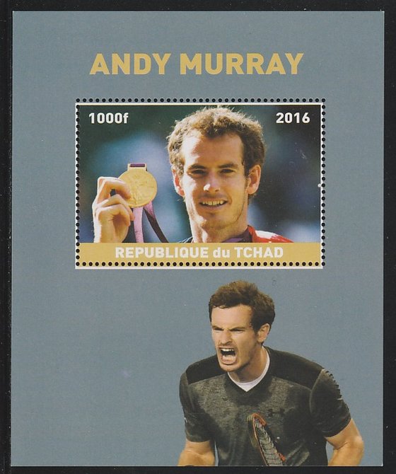 Chad 2016 Andy Murray perf s/sheet containing 1 value unmounted mint. Note this item is privately produced and is offered purely on its thematic appeal. . , stamps on sport, stamps on tennis, stamps on andy murray