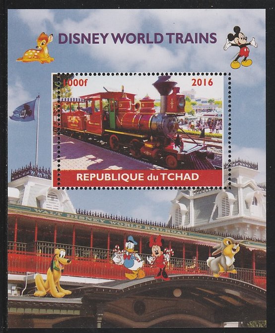 Chad 2016 Disneyworld Trains #1 perf s/sheet containing 1 value unmounted mint. Note this item is privately produced and is offered purely on its thematic appeal. . , stamps on disney, stamps on films, stamps on cinema, stamps on movies, stamps on railways