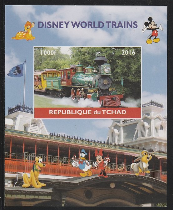 Chad 2016 Disneyworld Trains #2 imperf s/sheet containing 1 value unmounted mint. Note this item is privately produced and is offered purely on its thematic appeal. . , stamps on disney, stamps on films, stamps on cinema, stamps on movies, stamps on railways