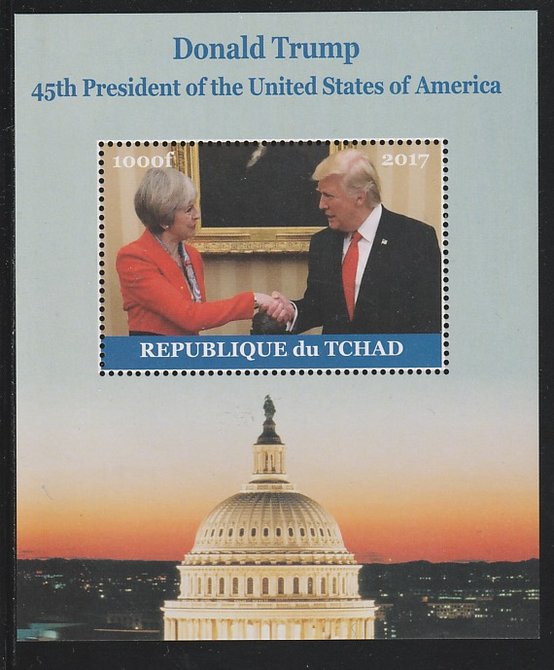 Chad 2017 Donald Trump #1 perf s/sheet containing 1 value unmounted mint. Note this item is privately produced and is offered purely on its thematic appeal. . , stamps on , stamps on  stamps on americana, stamps on  stamps on usa presidents, stamps on  stamps on trump