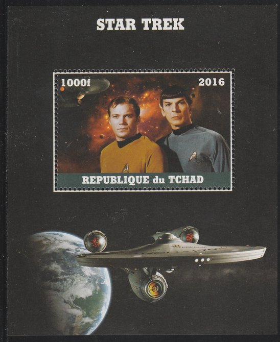 Chad 2016 Star Trek perf s/sheet containing 1 value unmounted mint. Note this item is privately produced and is offered purely on its thematic appeal. . , stamps on star trek, stamps on sci-fi, stamps on films, stamps on cinema, stamps on movies