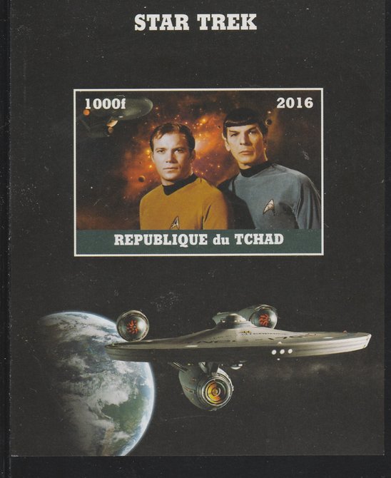 Chad 2016 Star Trek imperf s/sheet containing 1 value unmounted mint. Note this item is privately produced and is offered purely on its thematic appeal. . , stamps on star trek, stamps on sci-fi, stamps on films, stamps on cinema, stamps on movies