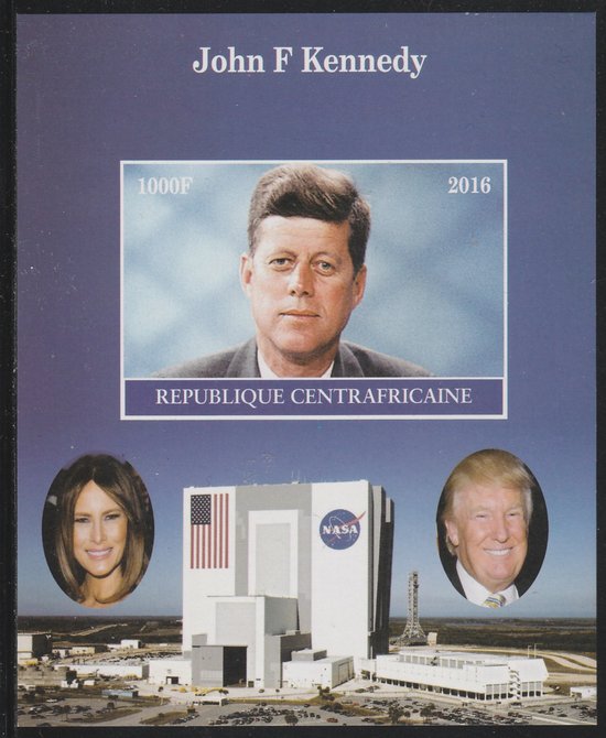 Central African Republic 2016 John F Kennedy #2 imperf s/sheet containing 1 value unmounted mint. Note this item is privately produced and is offered purely on its themat..., stamps on kennedy, stamps on usa presidents, stamps on americana, stamps on nasa, stamps on space