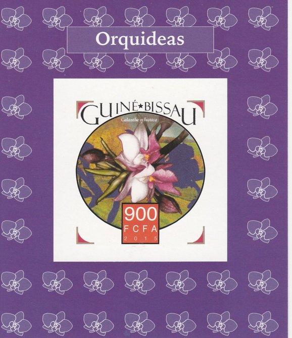 Guinea-Bissau 2015 Orchids #4 imperf deluxe sheet unmounted mint. Note this item is privately produced and is offered purely on its thematic appeal, stamps on flowers, stamps on orchids