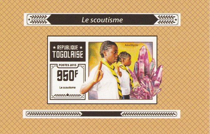 Togo 2015 Scouting #3 imperf deluxe sheet unmounted mint. Note this item is privately produced and is offered purely on its thematic appeal, stamps on scouts, stamps on minerals