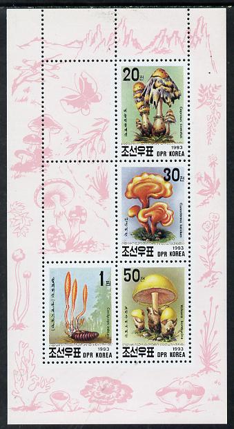 North Korea 1993 Fungi sheetlet #2 containing 20ch, 30ch, 50ch & 1wn values, stamps on fungi