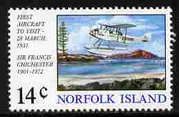 Norfolk Island 1974 First Aircraft to Land on Norfolk Island 14c unmounted mint, SG 151, stamps on aviation, stamps on sea planes, stamps on  dh , stamps on 