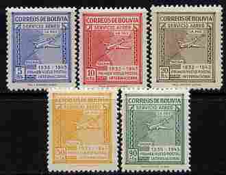 Bolivia 1945 Panagra Airways perf set of 5 unmounted mint, SG 433-37, stamps on aviation, stamps on douglas, stamps on  dc , stamps on maps