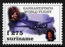 Surinam 1997 Linda Finchs Reconstruction of Amelia Earharts Last Flight 275g unmounted mint SG 1719, stamps on aviation, stamps on women