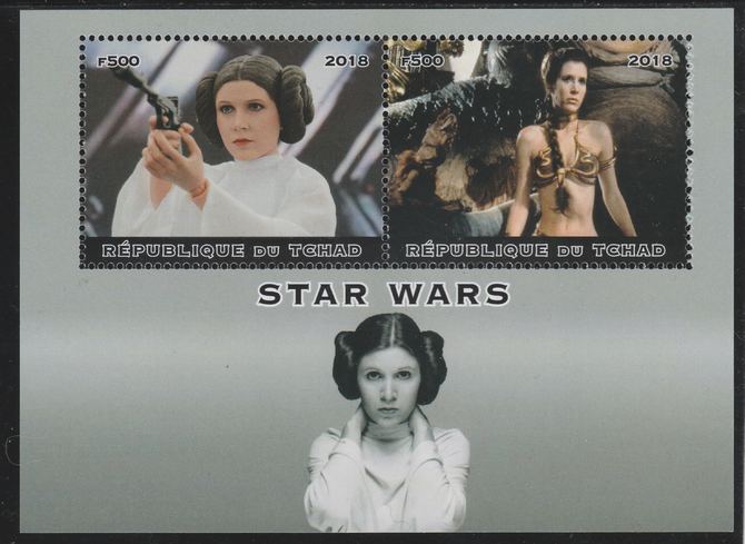 Chad 2018 Star Wars perf sheetlet containing 2 values unmounted mint. Note this item is privately produced and is offered purely on its thematic appeal. . , stamps on , stamps on  stamps on films, stamps on  stamps on movies, stamps on  stamps on cinema, stamps on  stamps on sci-fi