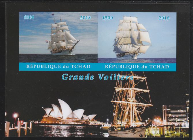 Chad 2018 Tall Ships imperf sheetlet containing 2 values unmounted mint. Note this item is privately produced and is offered purely on its thematic appeal. . , stamps on , stamps on  stamps on ships