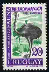 Uruguay 1970 Greater Rhea 20p unmounted mint, SG 1415, stamps on birds