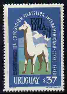 Uruguay 1971 EXFILIMA Stamp Exhibition 37p unmounted mint, SG 1482, stamps on , stamps on  stamps on stamp exhibitions, stamps on  stamps on animals, stamps on  stamps on llamas