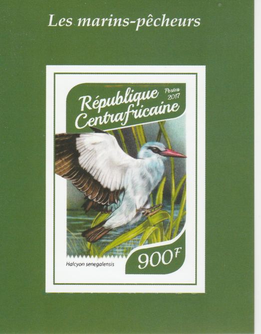 Central African Republic 2017 Birds - Kingfishers #2 imperf deluxe sheet unmounted mint. Note this item is privately produced and is offered purely on its thematic appeal., stamps on , stamps on  stamps on birds, stamps on  stamps on fish, stamps on  stamps on kingfishers