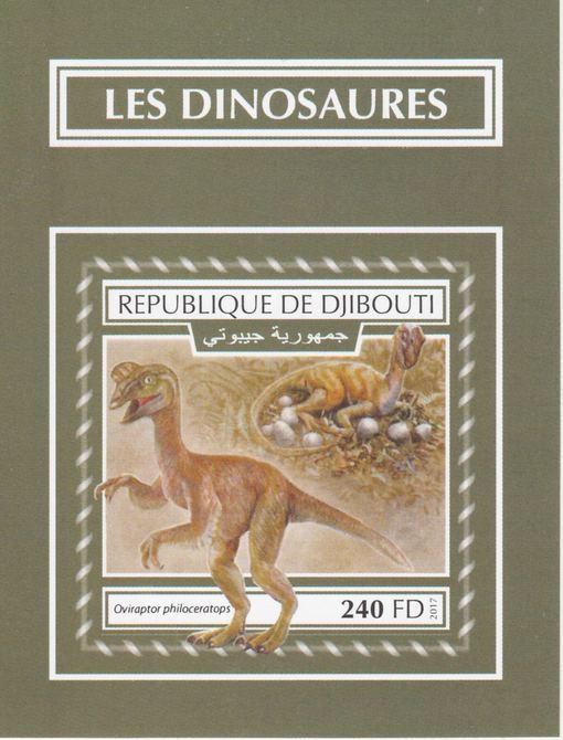 Djibouti 2017 Dinosaurs #3 imperf deluxe sheet unmounted mint. Note this item is privately produced and is offered purely on its thematic appeal., stamps on dinosaurs