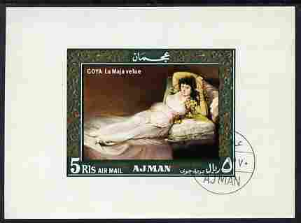 Ajman 1969 The Clothed Maya by Goya 5R imperf individual m/sheet fine cto used Michel BL119, stamps on arts, stamps on goya
