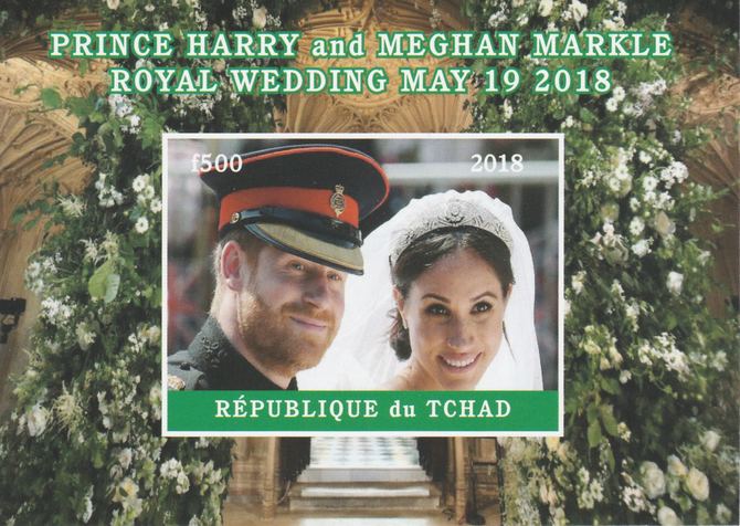 Chad 2018 Royal Wedding #1 Harry & Meghan imperf deluxe sheet unmounted mint. Note this item is privately produced and is offered purely on its thematic appeal, it has no postal validity, stamps on royalty, stamps on harry, stamps on meghan
