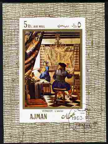 Ajman 1968 The Art of Painting by Vermeer 5R imperf individual m/sheet fine cto used Michel BL25, stamps on arts, stamps on vermeer