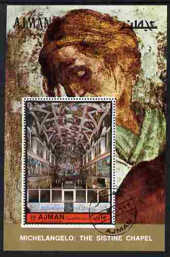 Ajman 1972 Sistine Chapel by Michelangelo 1r25 perf individual m/sheet fine cto used Michel BL406A, stamps on arts, stamps on michelangelo