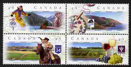 Canada 1997 Scenic Highways - 1st series se-tenant perf block of 4 unmounted mint SG 1737-40, stamps on tourism, stamps on skiing, stamps on wines, stamps on alcohol, stamps on drinks, stamps on horses