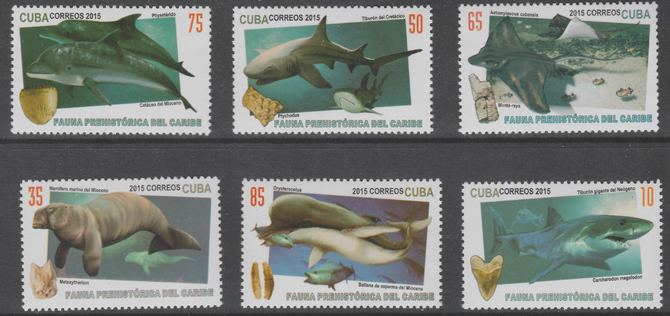 Cuba 2015 Marine Life perf set of 6 unmounted mint, stamps on marine life, stamps on sharks