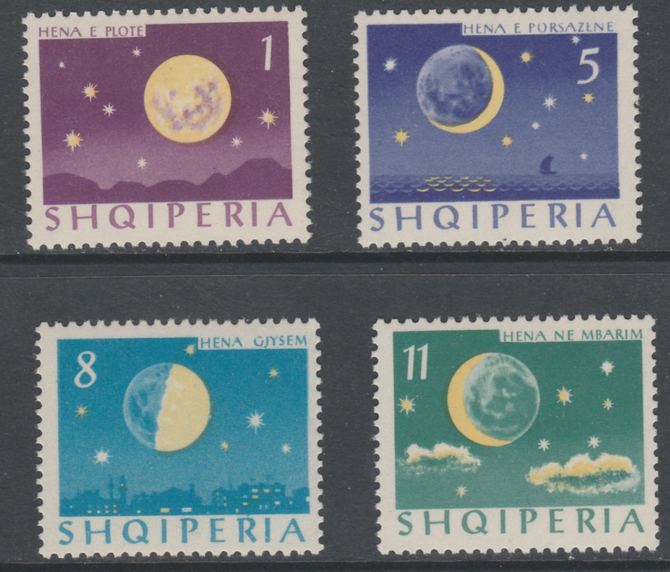 Albania 1964 Moons Phases perf set of 4 unmounted mint, SG 828-31, stamps on space, stamps on astrology