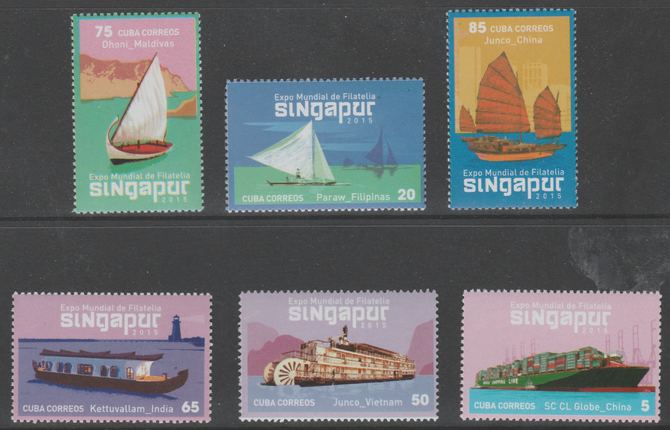 Cuba 2015 Worls Stamp Exhibition (Boats) perf set of 6 unmounted mint, stamps on stamp exhibitions, stamps on ships, stamps on sailing