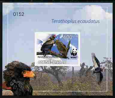 Guinea - Bissau 2011 WWF - Bateleur Eagle imperf individual deluxe s/sheet #1 on thin card, stamps on birds, stamps on  wwf , stamps on birds of prey, stamps on eagles