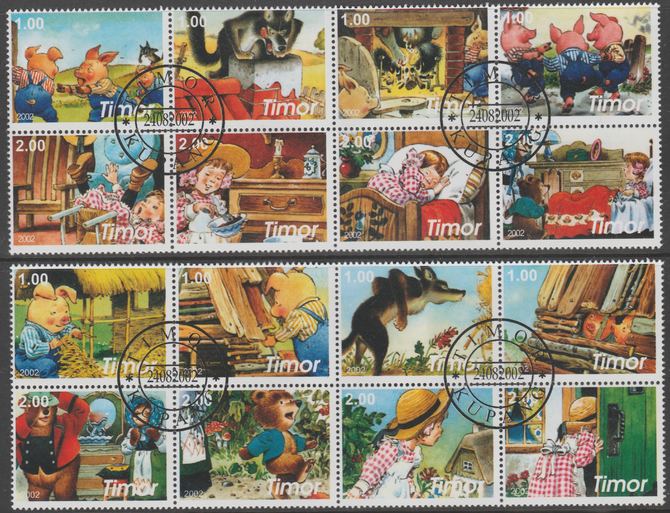 Timor (East) 2002 Fairy Tales #2 perf set of 16 fine cto used , stamps on children, stamps on fairy tales, stamps on 