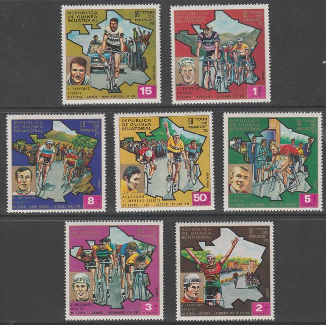 Equatorial Guinea 1973 Tour de France Cycle Race perf set of 7 unmounted mint  Mi 259-265, stamps on sport, stamps on bicycles, stamps on maps