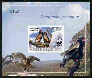 Guinea - Bissau 2011 WWF - Bateleur Eagle imperf individual deluxe s/sheet #2 on thin card, stamps on birds, stamps on  wwf , stamps on birds of prey, stamps on eagles