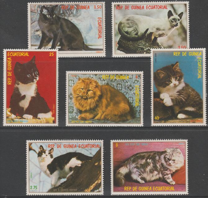Equatorial Guinea 1978 Domestic Cats perf set of 7 unmounted mint Mi 1394-1400, stamps on cats