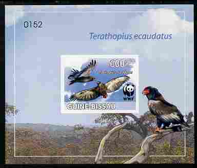 Guinea - Bissau 2011 WWF - Bateleur Eagle imperf individual deluxe s/sheet #3 on thin card, stamps on birds, stamps on  wwf , stamps on birds of prey, stamps on eagles