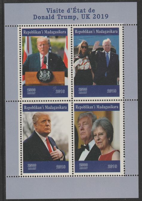 Madagascar 2019 Donald Trumps visit to UK perf sheet containing 4 values unmounted mint. , stamps on trump, stamps on usa presidents