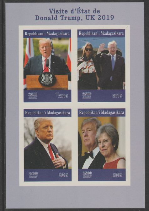 Madagascar 2019 Donald Trumps visit to UK imperf sheet containing 4 values unmounted mint. , stamps on trump, stamps on usa presidents