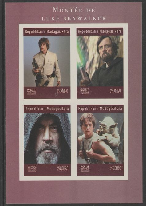 Madagascar 2019 Rise of Luke Skywalker imperf sheet containing 4 values unmounted mint. , stamps on fantasy, stamps on sci-fi, stamps on star wars