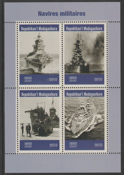 Madagascar 2019 Naval Ships perf sheet containing 4 values unmounted mint. , stamps on ships, stamps on militaria, stamps on naval