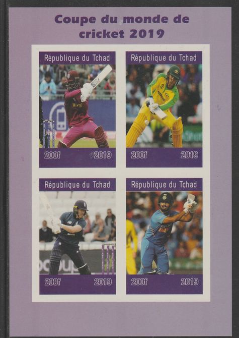 Chad 2019 Cricket World Cup imperf sheet containing 4 values unmounted mint. , stamps on cricket