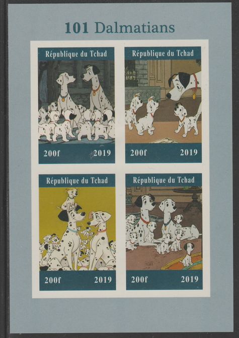Chad 2019 101 Dalmations imperf sheet containing 4 values unmounted mint. , stamps on disney, stamps on 101 dalmations, stamps on dogs