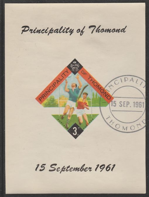 Thomond 1961 Hurling 3d (Diamond-shaped) imperf m/sheet fine used with cds cancel for first day of issue, stamps on sport    hurling