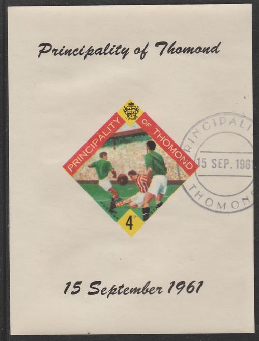 Thomond 1961 Football 4d (Diamond-shaped) imperf m/sheet fine used with cds cancel for first day of issue, stamps on sport    football